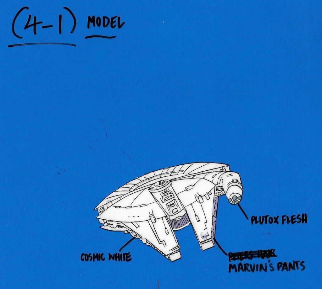 Painted cel showing the Millennium Falcon colouring from Nelvana