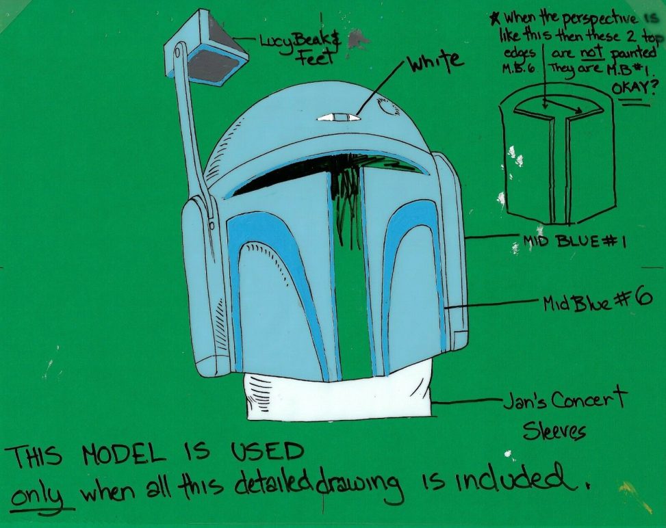Painted cel showing Boba Fett's helmet colouring from Nelvana