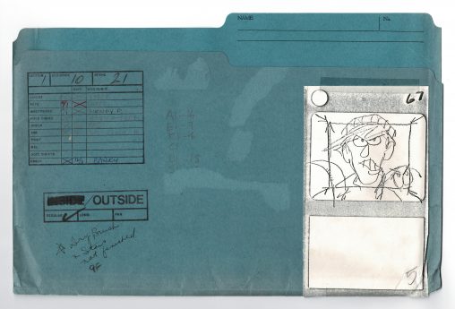 The folder with the drawings and painted cels.