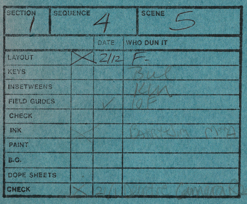 Folder checklist for signing off of stages of the animation.